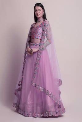Purple Mirror Lace Net Semi Stitched Lehenga Choli With Dupatta 3