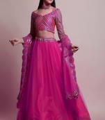 DarkPink Mirror Lace Net Semi Stitched Lehenga Choli With Dupatta