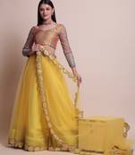 Yellow Mirror lace Net  Semi Stitched Lehenga Choli With Dupatta