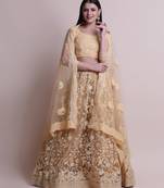 Cream Embroidered Net Semi Stitched Lehenga Choli With Dupatta