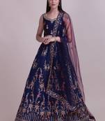 Blue Taffeta silk Embroidered Semi Stitched Lehenga Choli With Dupatta