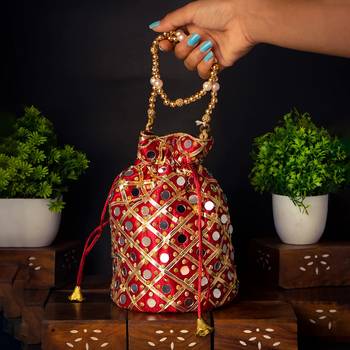 ROLIMOLI Rajasthani Style Silk Bag Ethnic Potli For Women's Potli Bridal Potli Purse with Moti Handle 1