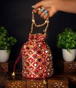 ROLIMOLI Rajasthani Style Silk Bag Ethnic Potli For Women's Potli Bridal Potli Purse with Moti Handle