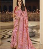   light pink embroidered viscose saree with blouse