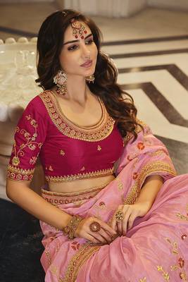   light pink embroidered viscose saree with blouse 2