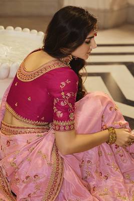   light pink embroidered viscose saree with blouse 3