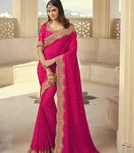   rani pink embroidered georgette saree with blouse