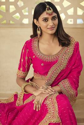   rani pink embroidered georgette saree with blouse 2
