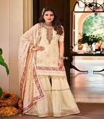 Off White embroidery georgette semi stitch gharara gharara sawlar suits