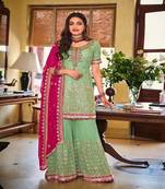 Pastel Green embroidery georgette semi stitch gharara gharara sawlar suits