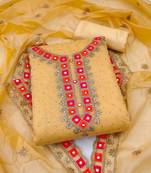 Yellow Chanderi Mirror & Sequin Embroidered Dress Material