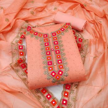 Orange Chanderi Mirror & Sequin Embroidered Dress Material 1