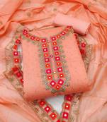 Orange Chanderi Mirror & Sequin Embroidered Dress Material