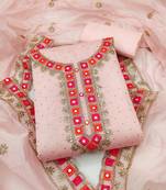 Light Pink Chanderi Mirror & Sequin Embroidered Dress Material