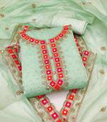 Light Green Chanderi Mirror & Sequin Embroidered Dress Material