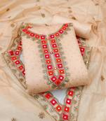 Peach Chanderi Mirror & Sequin Embroidered Dress Material