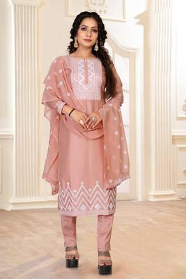 Pink embroidered silk silk-kurtis 1