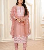Pink embroidered silk silk-kurtis