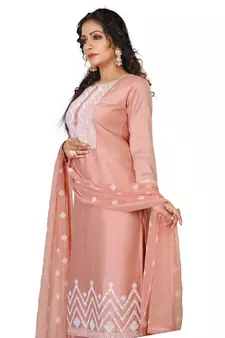 Pink embroidered silk silk-kurtis