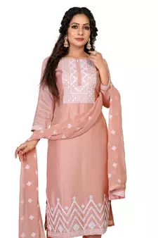 Pink embroidered silk silk-kurtis