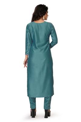 Teal-blue embroidered silk silk-kurtis 2