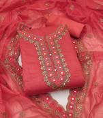 Coral Chanderi Mirror & Sequin Embroidered Dress Material