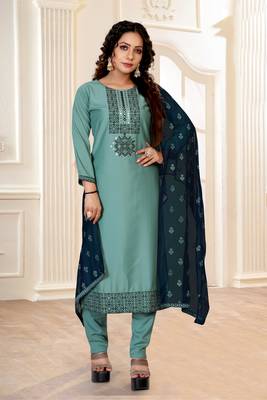 Sea-green embroidered silk silk-kurtis 1