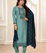 Sea-green embroidered silk silk-kurtis