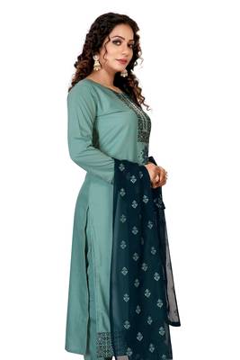 Sea-green embroidered silk silk-kurtis 3
