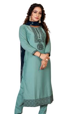 Sea-green embroidered silk silk-kurtis 4