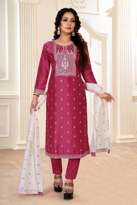 Rani-pink embroidered silk silk-kurtis 1