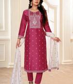 Rani-pink embroidered silk silk-kurtis