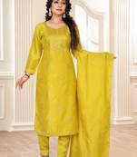 Mustard embroidered silk silk-kurtis