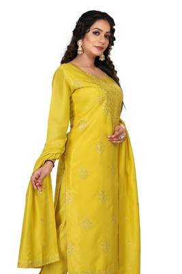 Mustard embroidered silk silk-kurtis 3