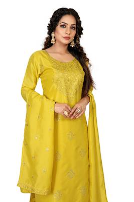 Mustard embroidered silk silk-kurtis 4