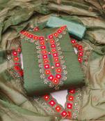 Green Chanderi Mirror & Sequin Embroidered Dress Material