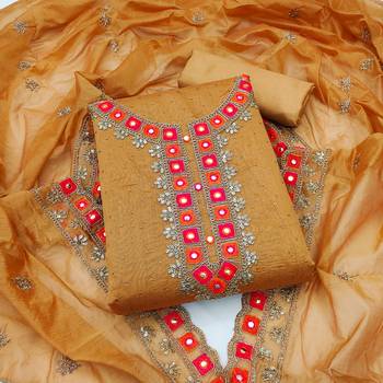 Mustard Chanderi Mirror & Sequin Embroidered Dress Material 1