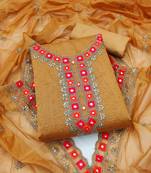 Mustard Chanderi Mirror & Sequin Embroidered Dress Material