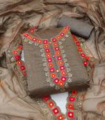 Brown Chanderi Mirror & Sequin Embroidered Dress Material