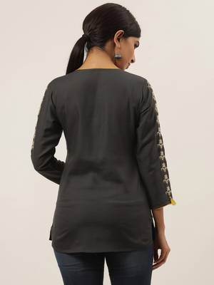 Grey embroidered viscose rayon cotton-tops 3