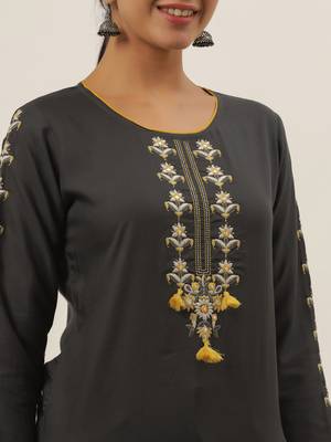 Grey embroidered viscose rayon cotton-tops 4