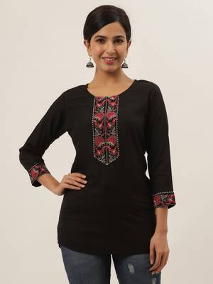 Black embroidered cotton cotton-tops 1