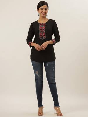 Black embroidered cotton cotton-tops 2