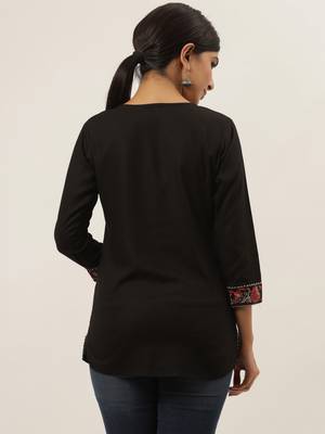 Black embroidered cotton cotton-tops 3