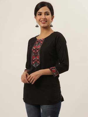Black embroidered cotton cotton-tops 5