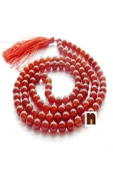 Original Red Hakik (Agate) Round Knotted Beads Mala (109 Beads) (8 MM) (1 Pc)