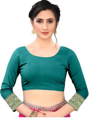 Turquoise Woven Silk Blend Saree With Blouse 5
