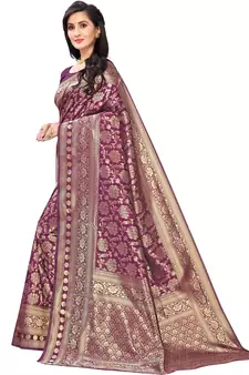 Purple Woven silk blend Saree With Blouse