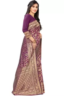 Purple Woven silk blend Saree With Blouse