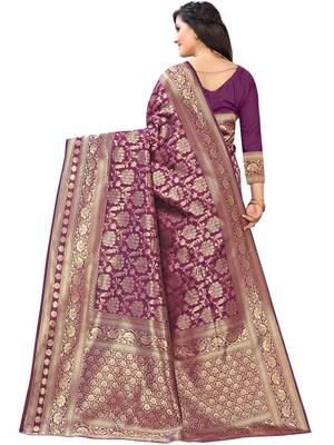 Purple Woven silk blend Saree With Blouse 4